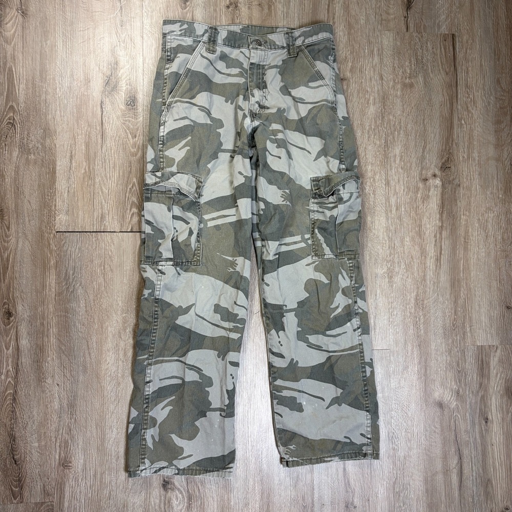 Wrangler Camo Cargo Pants Mens 29x30 Relaxed 100% Cotton Green